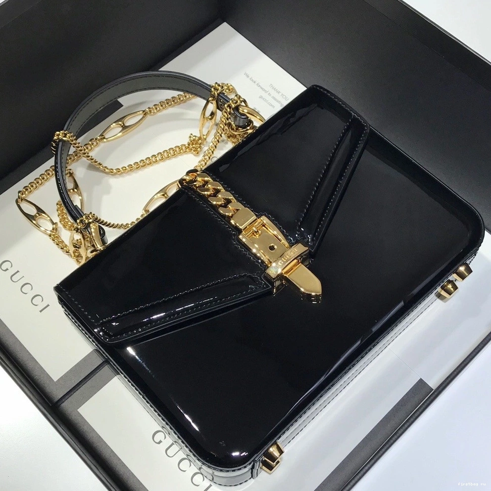 GUCCI Sylvie handle mini patent 1969 bag top leather 0817